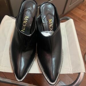 MACKIN Black Mules with Silver Detailing